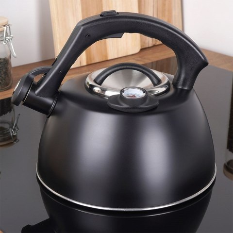 Czajnik na Gaz Indukcja z Gwizdkiem Termometrem Stalowy Czarny VILDE 3 l