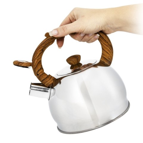 Czajnik z Gwizdkiem ORION 1,5 l Stalowy Srebrny z Drewnianym Uchwytom