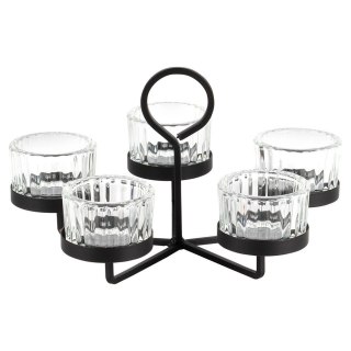 Dekoracyjny Świecznik Metalowy Czarny 5 Świeczek Szklane ORION 21x12cm