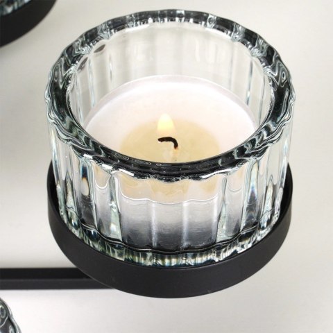 Dekoracyjny Świecznik Metalowy Czarny 5 Świeczek Szklane ORION 21x12cm