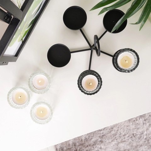 Dekoracyjny Świecznik Metalowy Czarny 5 Świeczek Szklane ORION 21x12cm