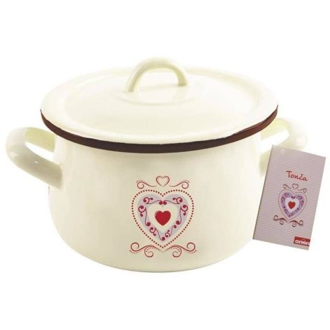 Garnek Emaliowany 2,3 L ORION TONCA Kremowy 16 cm z Pokrywką Indukcja