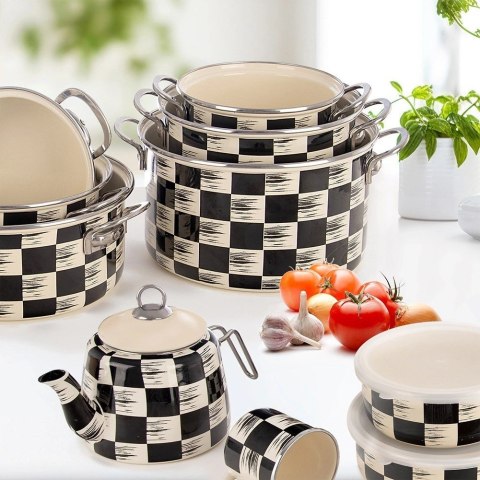 Garnek Emaliowany 2 L ORION SZACHOWNICA 18 cm Indukcja Zmywarka