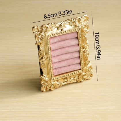 Stojak na pierścionki w stylu vintage, złoty, zamszowa taca na kolczyki, barokowy design, prezenty ślubne i urodzinowe