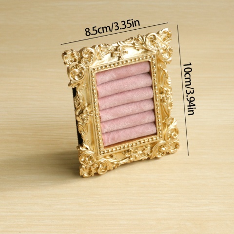 Stojak na pierścionki w stylu vintage, złoty, zamszowa taca na kolczyki, barokowy design, prezenty ślubne i urodzinowe