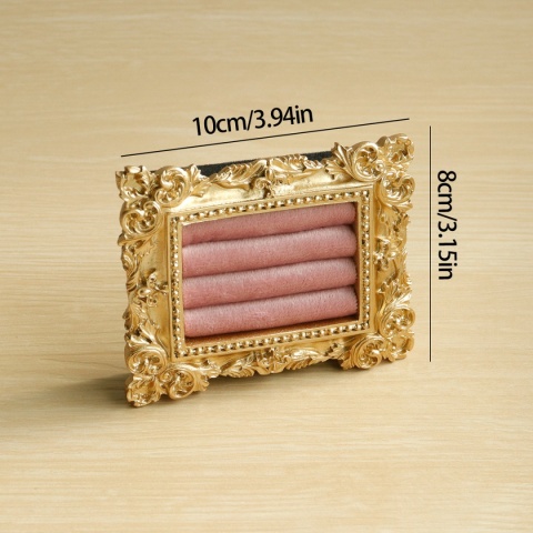 Stojak na pierścionki w stylu vintage, złoty, zamszowa taca na kolczyki, barokowy design, prezenty ślubne i urodzinowe