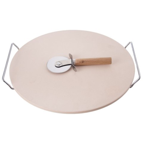 Kamień do Pizzy Szamotowy ze Stojakiem i Nożem ORION 3 el.