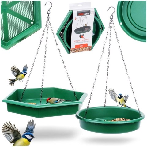 Karmnik dla Ptaków PROGARDEN 2w1 z Poidłem 2 szt. Zielony Wiszący