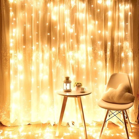 Kurtyna Świetlna 300 led 3 m ORION z Pilotem Ciepła Barwa usb