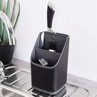 Ociekacz na Sztućce 14 x 14 x 23 cm Tworzywo Czarny z Tacką ORION