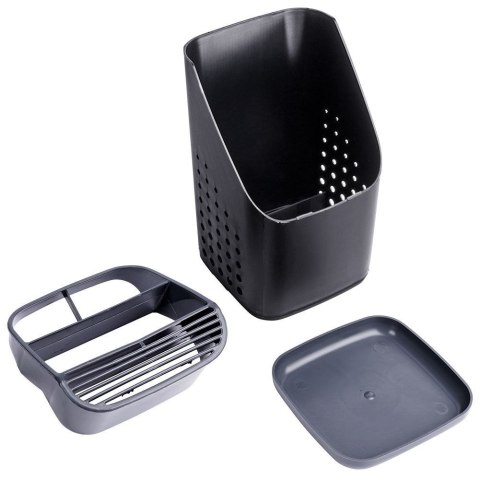 Ociekacz na Sztućce 14 x 14 x 23 cm Tworzywo Czarny z Tacką ORION