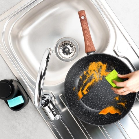 Patelnia Wok Granitowa 28 cm VILDE Black&Wood Nieprzywierająca Indukcja