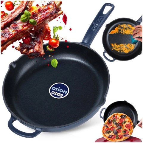 Patelnia Żeliwna Emaliowana 26 cm ORION Litina do Indukcji i Grillowania