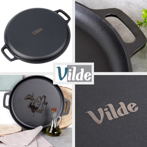Patelnia Żeliwna Okrągła 35 cm VILDE Cast Line do Indukcji Grill