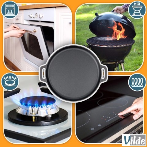 Patelnia Żeliwna Okrągła 35 cm VILDE Cast Line do Indukcji Grill