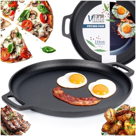 Patelnia Żeliwna Okrągła 35 cm VILDE Cast Line do Indukcji Grill