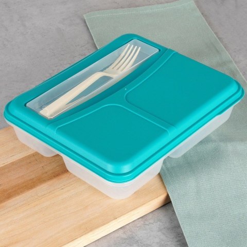 Pojemnik Lunchbox Dzielony 3 Komory 13L EXCELLENT Zestaw Sztućce 23 x 19 cm