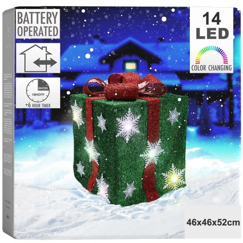 Prezent Świecący Świąteczny LED Zielony Timer Dekoracja 46 cm VILDE