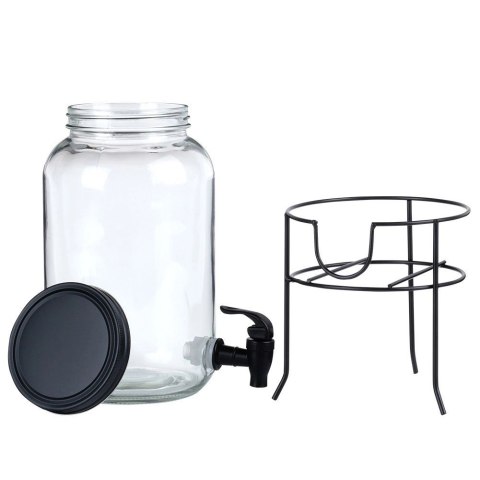 Słój Dozownik do Napojów z Kranikiem Czarnym Stojakiem Szklany VILDE 3,2 L