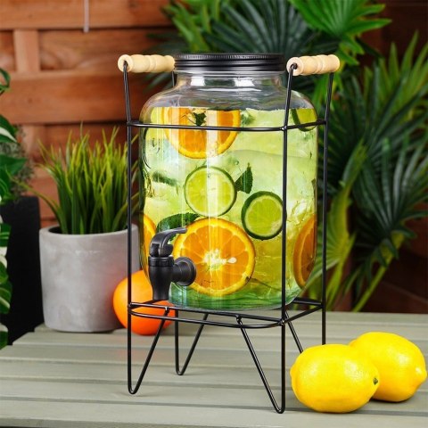 Słój Dozownik do Napojów z Kranikiem Czarnym Stojakiem Szklany VILDE 4,2 L