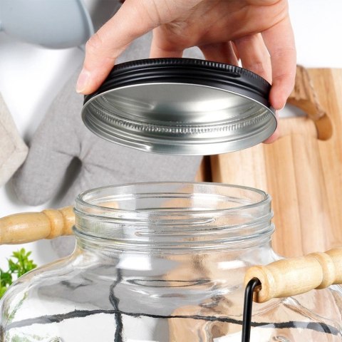 Słój Dozownik do Napojów z Kranikiem Czarnym Stojakiem Szklany VILDE 4,2 L