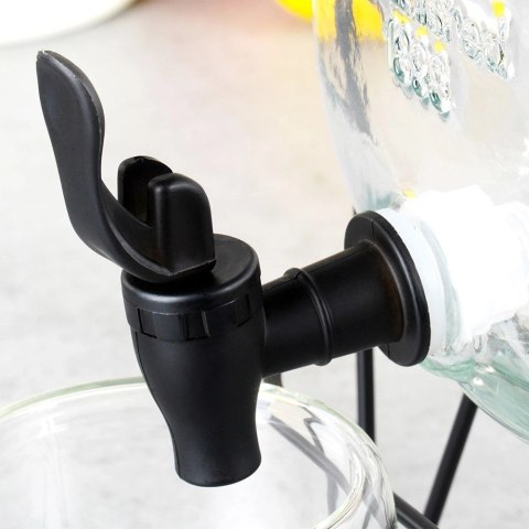 Słój Dozownik do Napojów z Kranikiem Czarnym Stojakiem Szklany VILDE 4,2 L