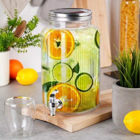 Słój Dozownik do Napojów z Kranikiem Srebrnym Stojakiem Szklany VILDE 6,2 L