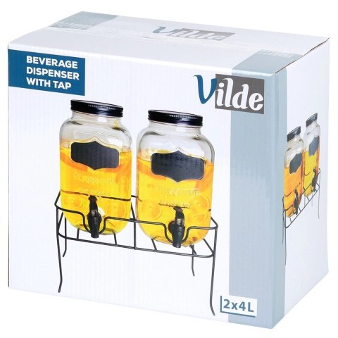 Słój do napojów z kranikiem i stojakiem czarnym 2x4 l 3 el.