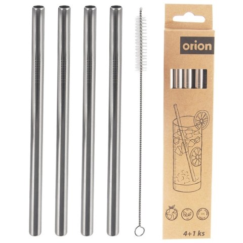 Słomki Stalowe z Czyścikiem Zestaw 5 el. Wielorazowe do Koktajli ORION