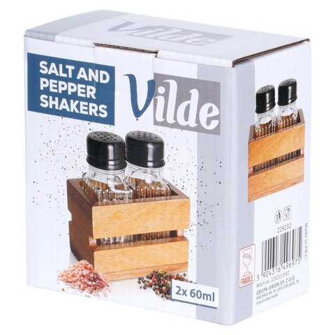 Solniczka Pieprzniczka Ryflowana Drewniany Stojak Brąz 60 ml VILDE