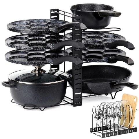 Stojak Oryganizer na Garnki Patelnie Pokrywki Metalowy Czarny ORION 2w1