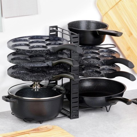 Stojak Oryganizer na Garnki Patelnie Pokrywki Metalowy Czarny ORION 2w1