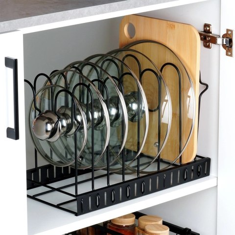 Stojak Oryganizer na Garnki Patelnie Pokrywki Metalowy Czarny ORION 2w1