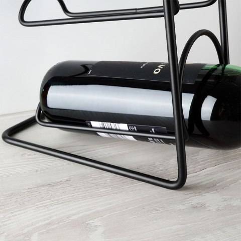 Stojak Półka Regał na Wino Metalowy Czarny 4 Butelki Solidny VILDE 21x43 cm