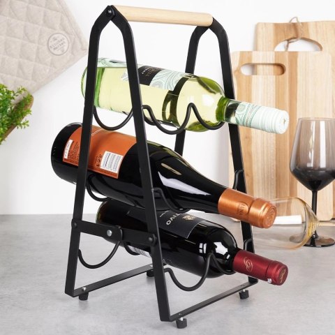 Stojak Regał na Wino 6 Butelek Metalowy Czarny Solidny VILDE 21 x 17 x 38cm
