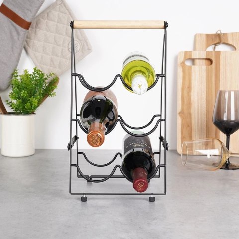 Stojak Regał na Wino 6 Butelek Metalowy Czarny Solidny VILDE 21 x 17 x 38cm