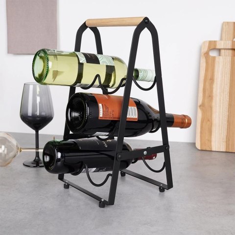 Stojak Regał na Wino 6 Butelek Metalowy Czarny Solidny VILDE 21 x 17 x 38cm