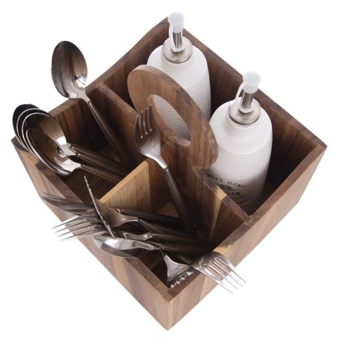 Stojak na Sztućce Sosy Przyprawy Drewniany Solidny ORION 18,5 x 18,5 x 22cm