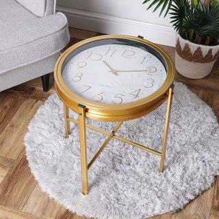 Stolik Kawowy Metalowy Złoty Zegar W Blacie Okrągły 42 x 40 cm HSC