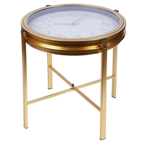 Stolik Kawowy Metalowy Złoty Zegar W Blacie Okrągły 42 x 40 cm HSC