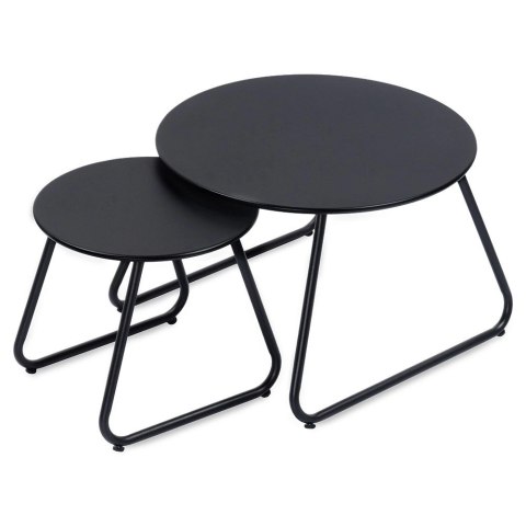 Stolik Kawowy Zestaw Metalowy Czarny 2 szt. Gniazdowy AMBIANCE