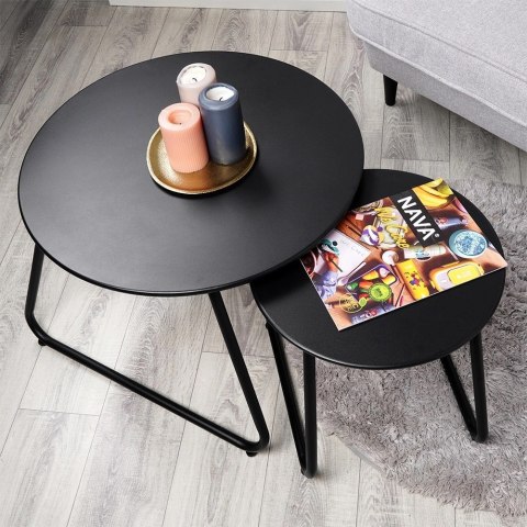 Stolik Kawowy Zestaw Metalowy Czarny 2 szt. Gniazdowy AMBIANCE