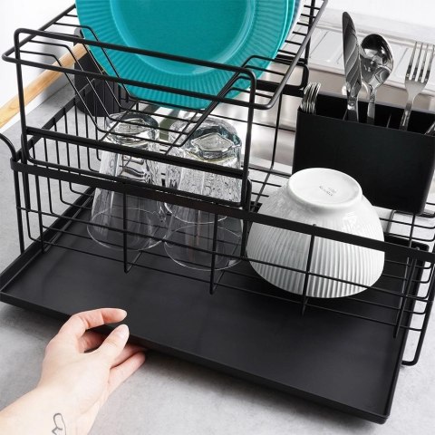 Suszarka do Naczyń 2-Poziomowa LOFT Czarna z Bambusowymi Uchwytami VILDE