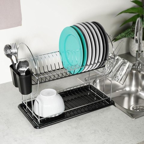 Suszarka do Naczyń na Talerze Sztućce 2-poziomowa Czarna NAVA 50x23,5x36 cm