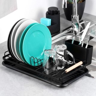 Suszarka na Naczynia Czarna LOFT z Drewnem Bukowym RADKA 43 cm ORION