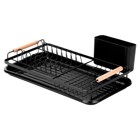 Suszarka na Naczynia Czarna LOFT z Drewnem Bukowym RADKA 43 cm ORION