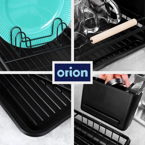 Suszarka na Naczynia Czarna LOFT z Drewnem Bukowym RADKA 43 cm ORION