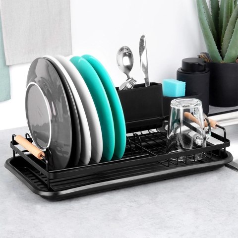 Suszarka na Naczynia Czarna LOFT z Drewnem Bukowym RADKA 43 cm ORION