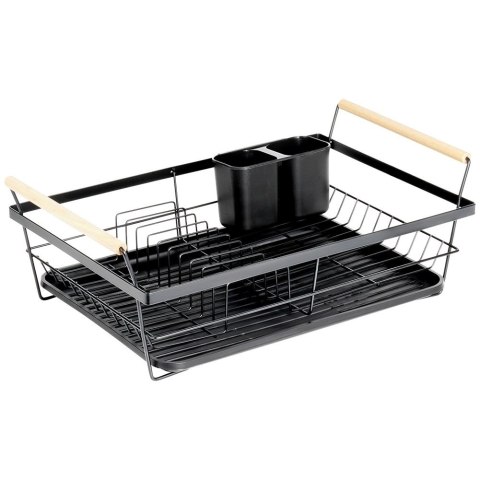 Suszarka na Naczynia Czarna Metal Drewniane Uchwyty 50,5 cm VILDE