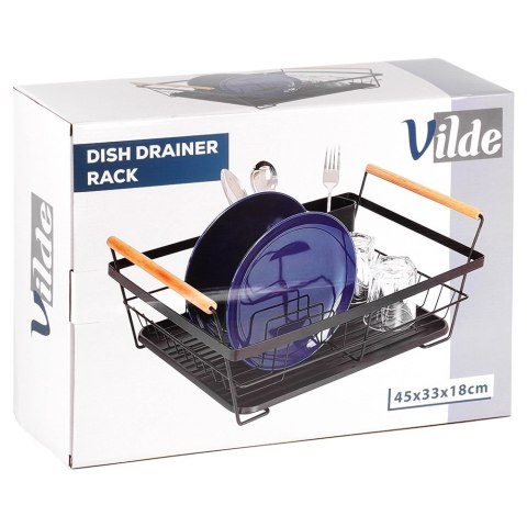 Suszarka na Naczynia Czarna Metal z Drewnianymi Uchwytami 45 cm VILDE